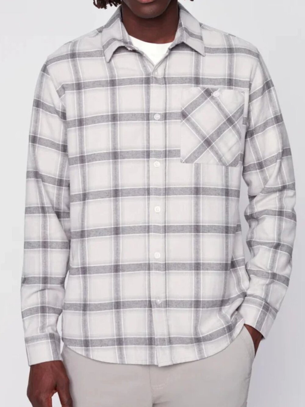 Projek Raw Stone Brushed Flannel Plaid Long Sleeve Plaid Shirt